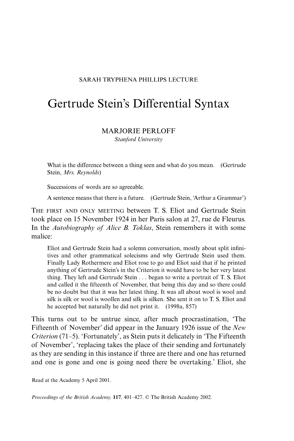 Gertrude Stein's Differential Syntax