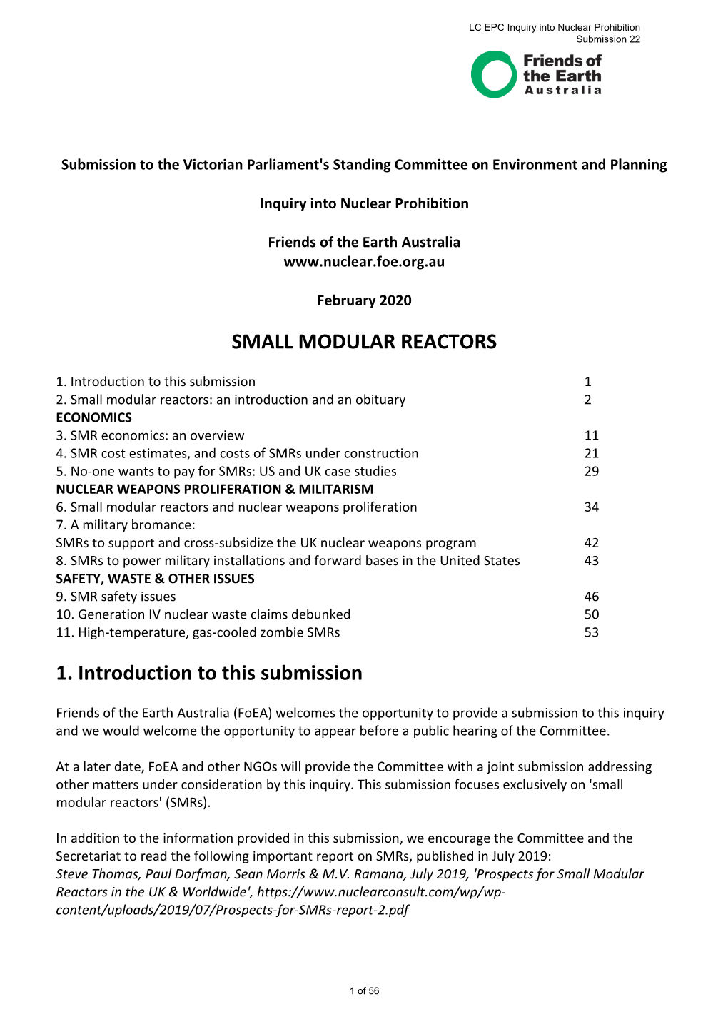 SMALL MODULAR REACTORS 1. Introduction to This Submission