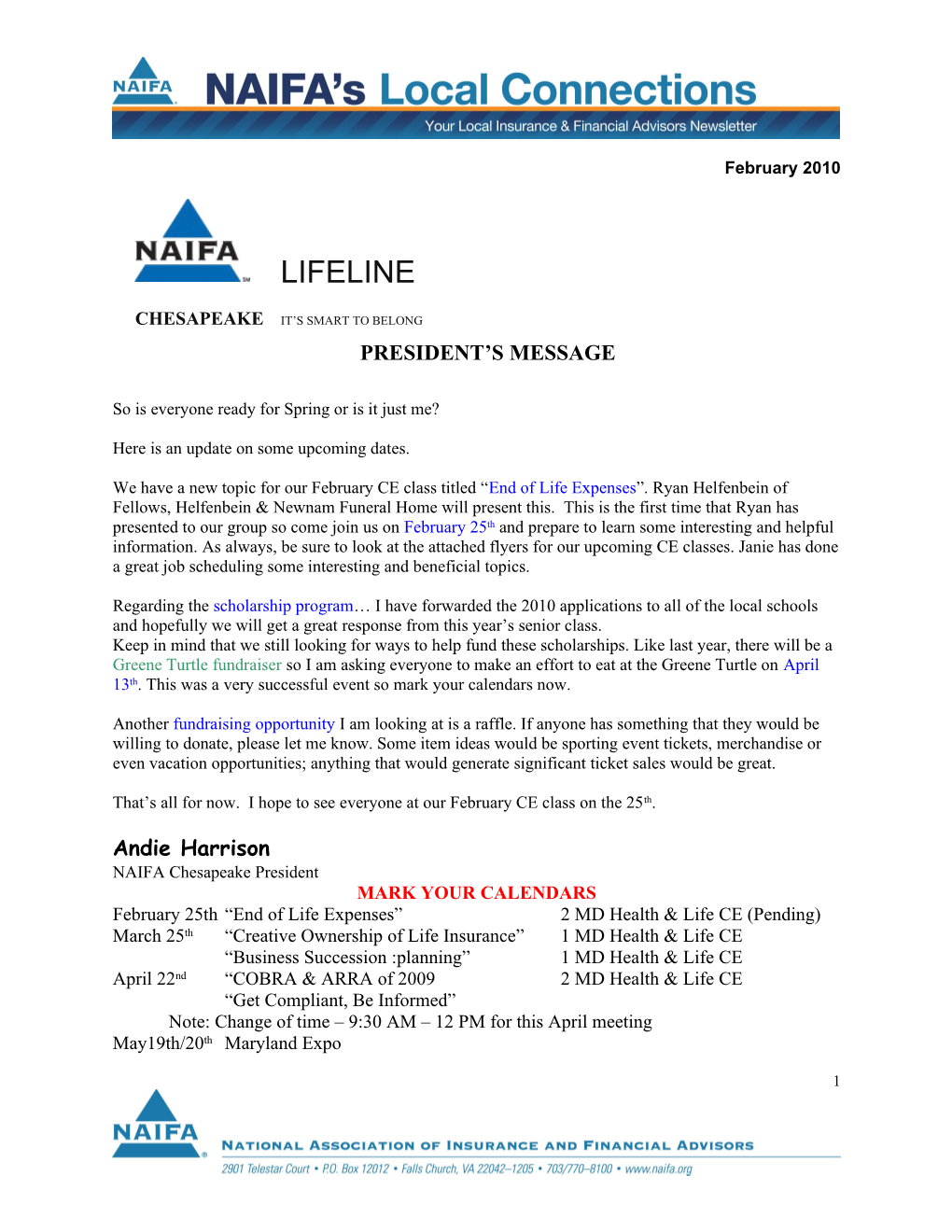 February 2010 NAIFA's Local Connections