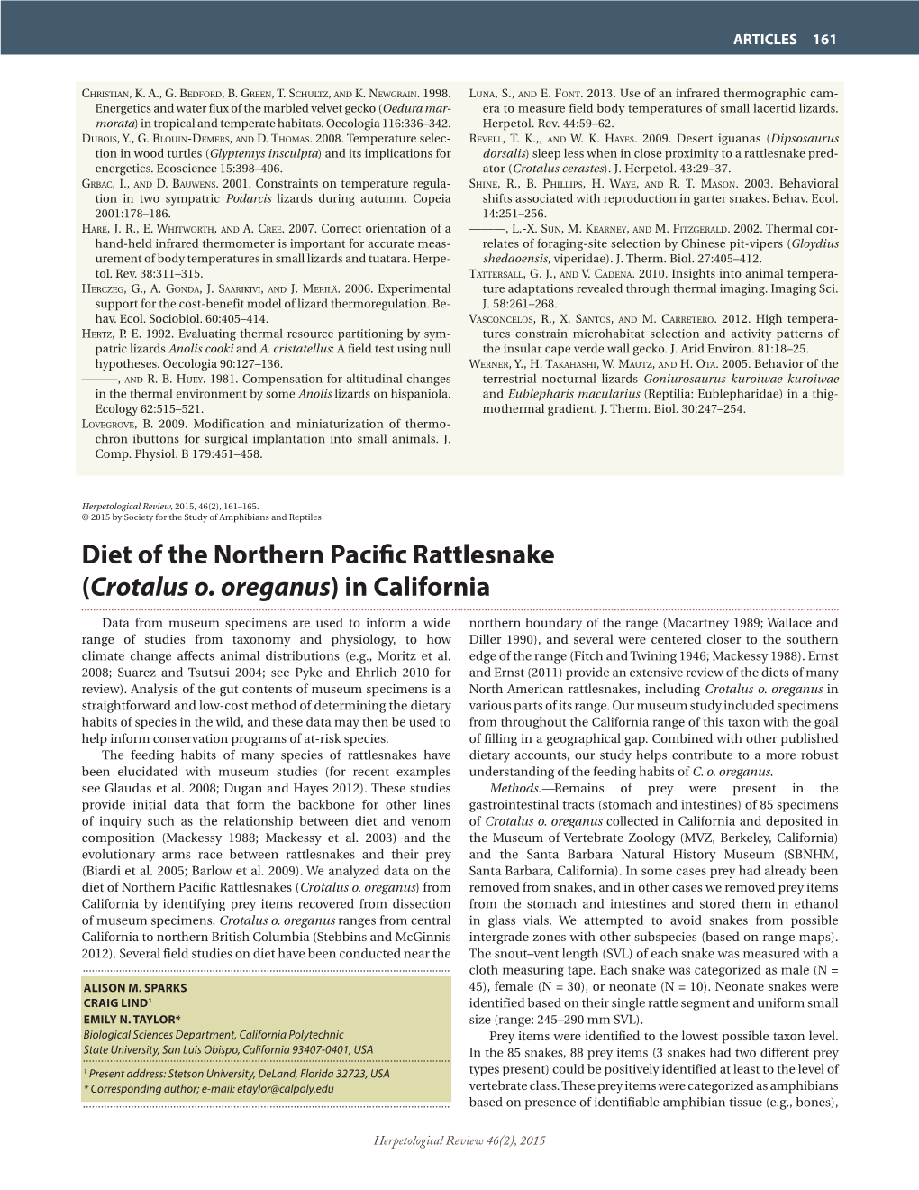 Diet of the Northern Pacific Rattlesnake (Crotalus O