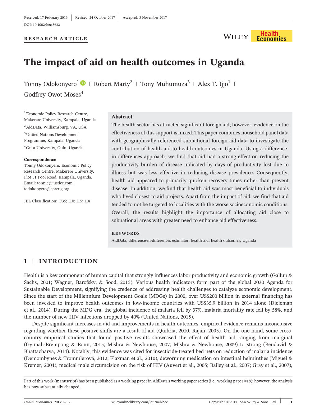 The Impact of Aid on Health Outcomes in Uganda