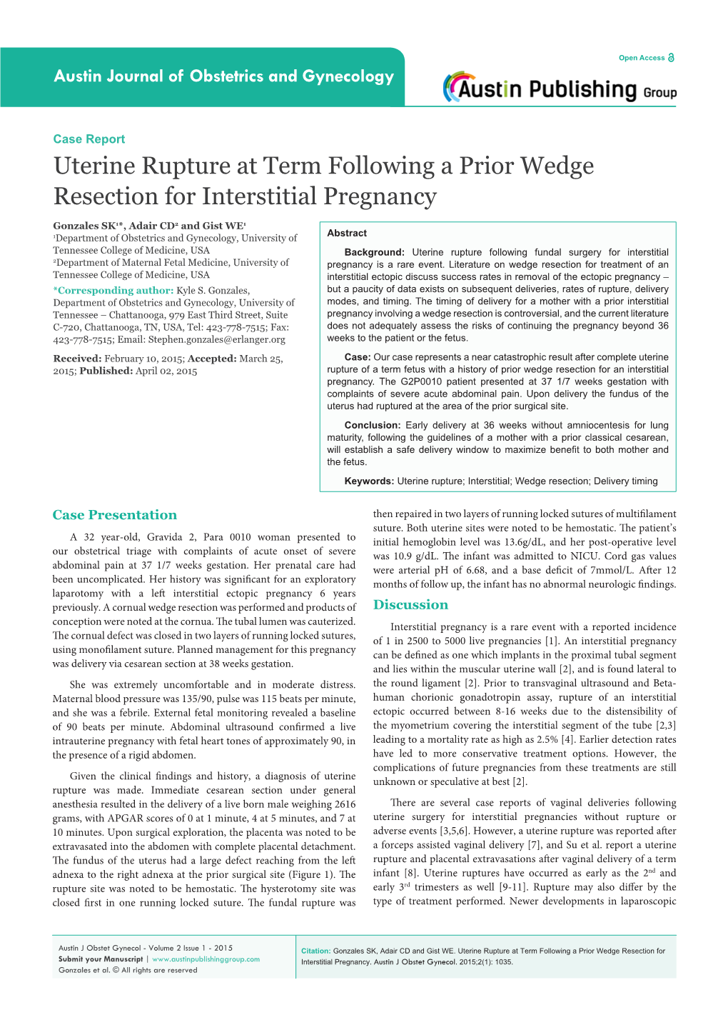 Uterine Rupture at Term Following a Prior Wedge Resection for Interstitial Pregnancy