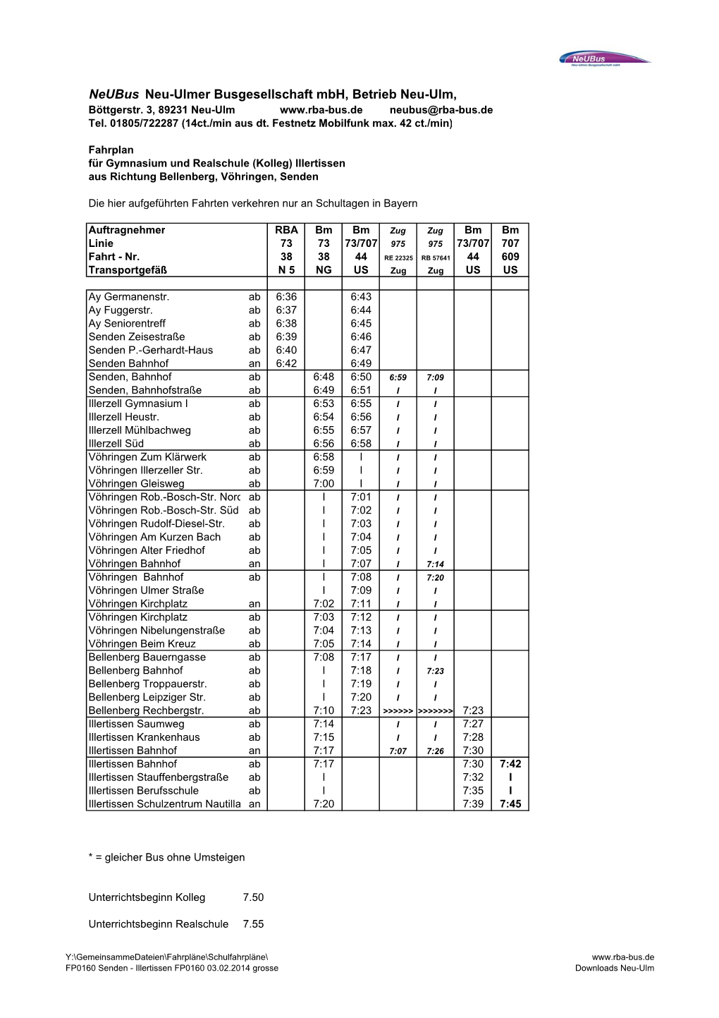 FP0160 Senden - Illertissen FP0160 03.02.2014 Grosse Downloads Neu-Ulm Neubus Neu-Ulmer Busgesellschaft Mbh, Betrieb Neu-Ulm, Böttgerstr