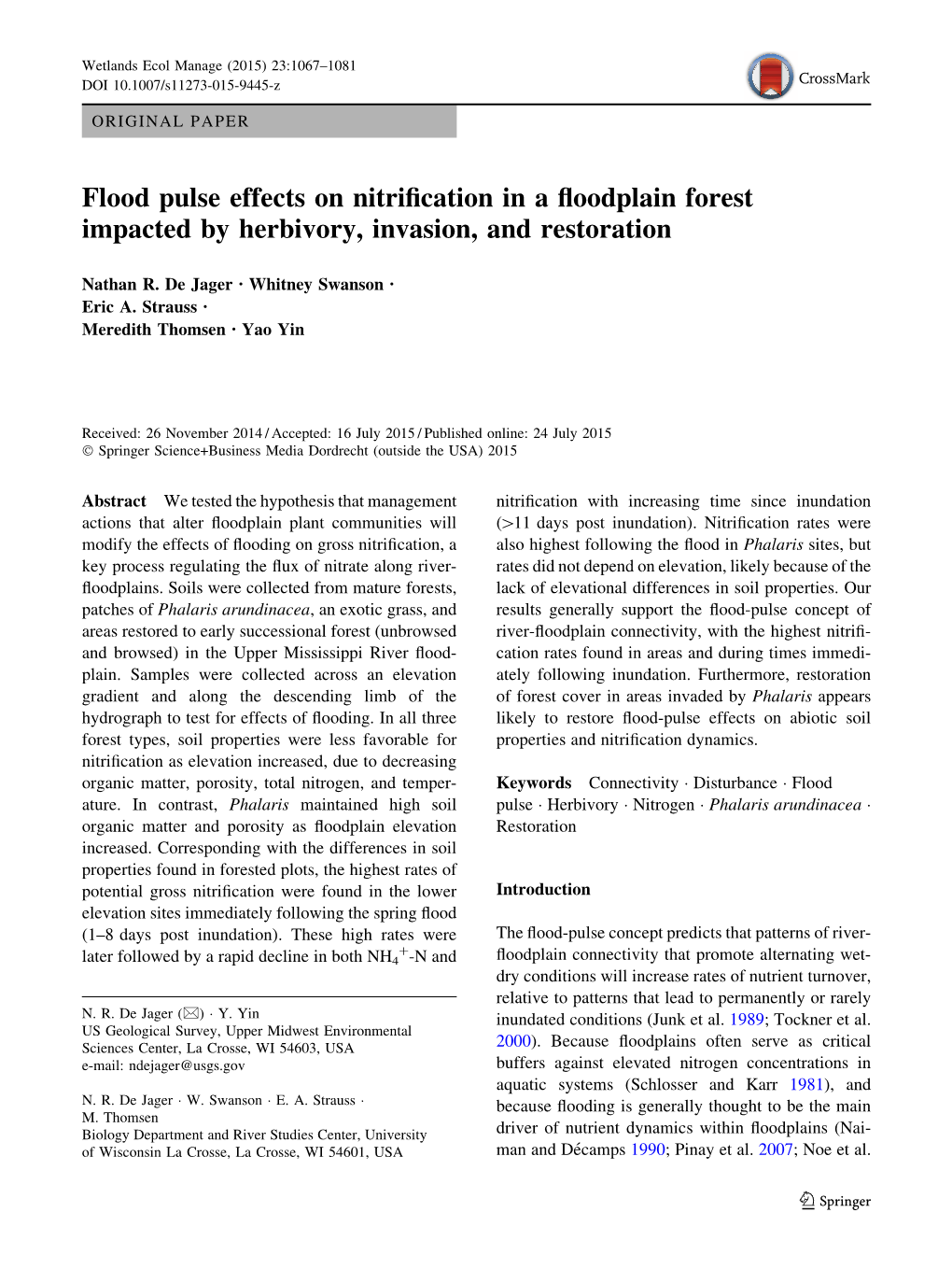 Flood Pulse Effects on Nitrification in a Floodplain Forest Impacted by Herbivory, Invasion, and Restoration