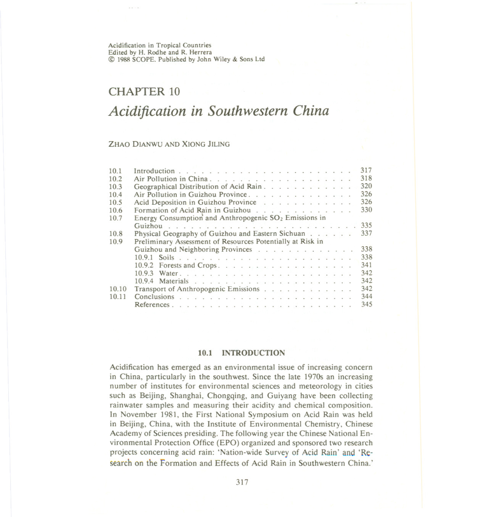 Chapter 10. Acidification in Southwestern China