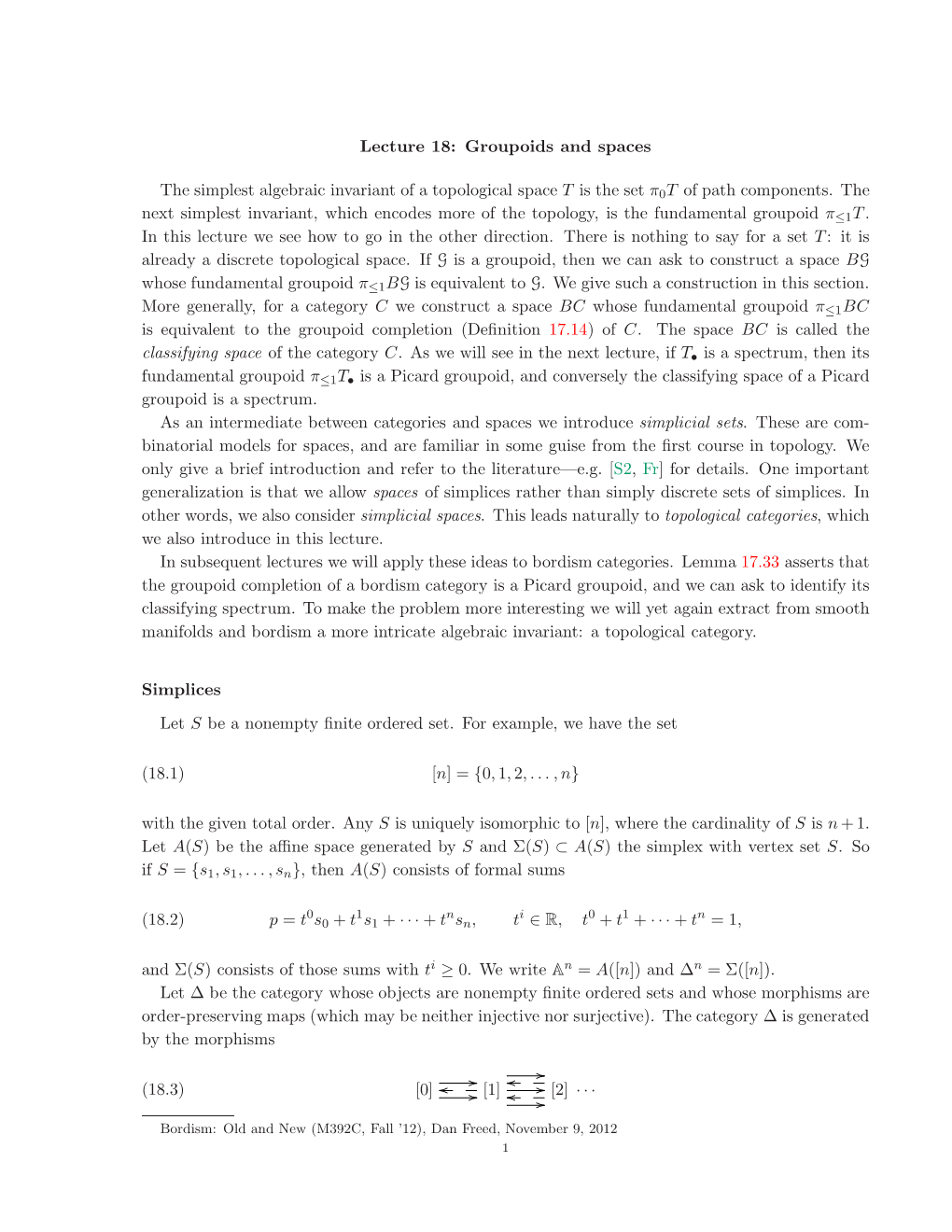 Lecture 18: Groupoids and Spaces