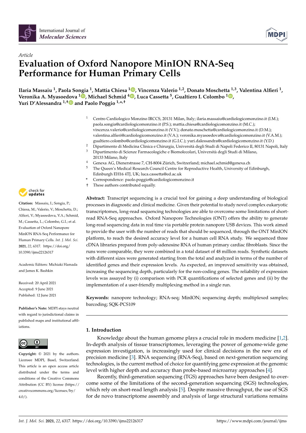 Evaluation of Oxford Nanopore Minion RNA-Seq Performance for Human Primary Cells