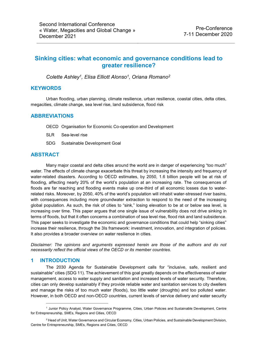 Sinking Cities: What Economic and Governance Conditions Lead to Greater Resilience?