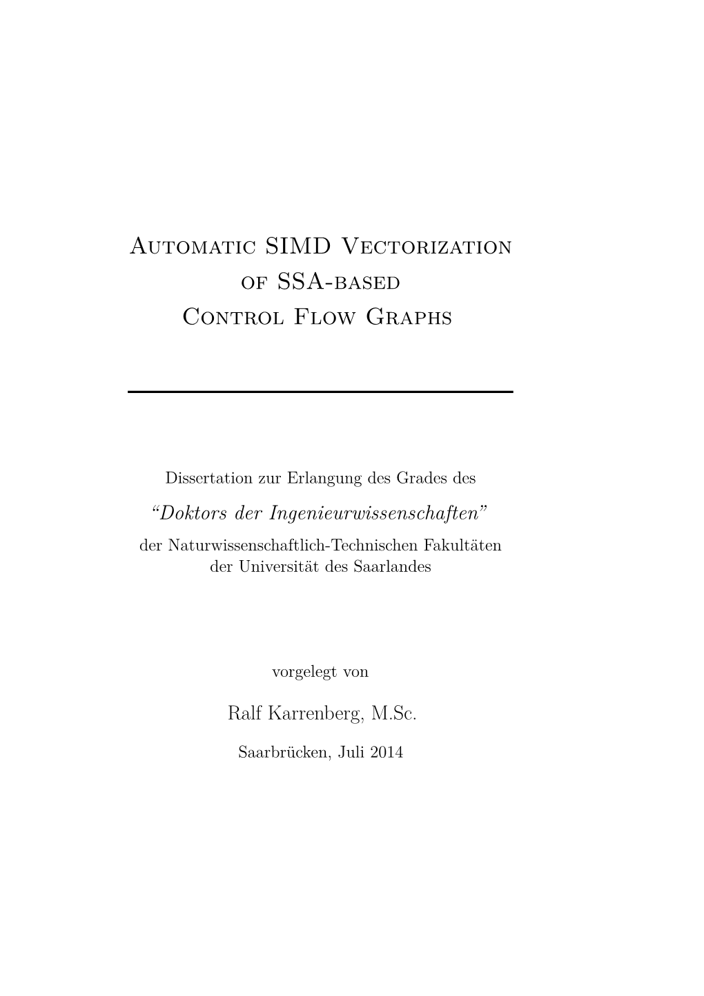 Automatic SIMD Vectorization of SSA-Based Control Flow Graphs