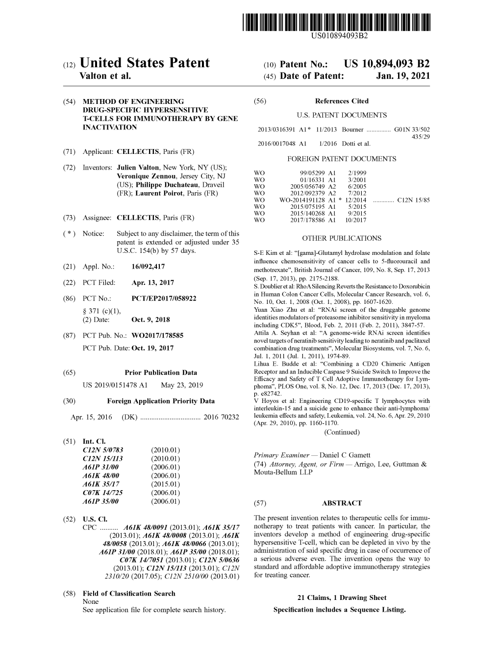 ( 12 ) United States Patent ( 10) Patent No .: US 10,894,093 B2 Valton Et Al