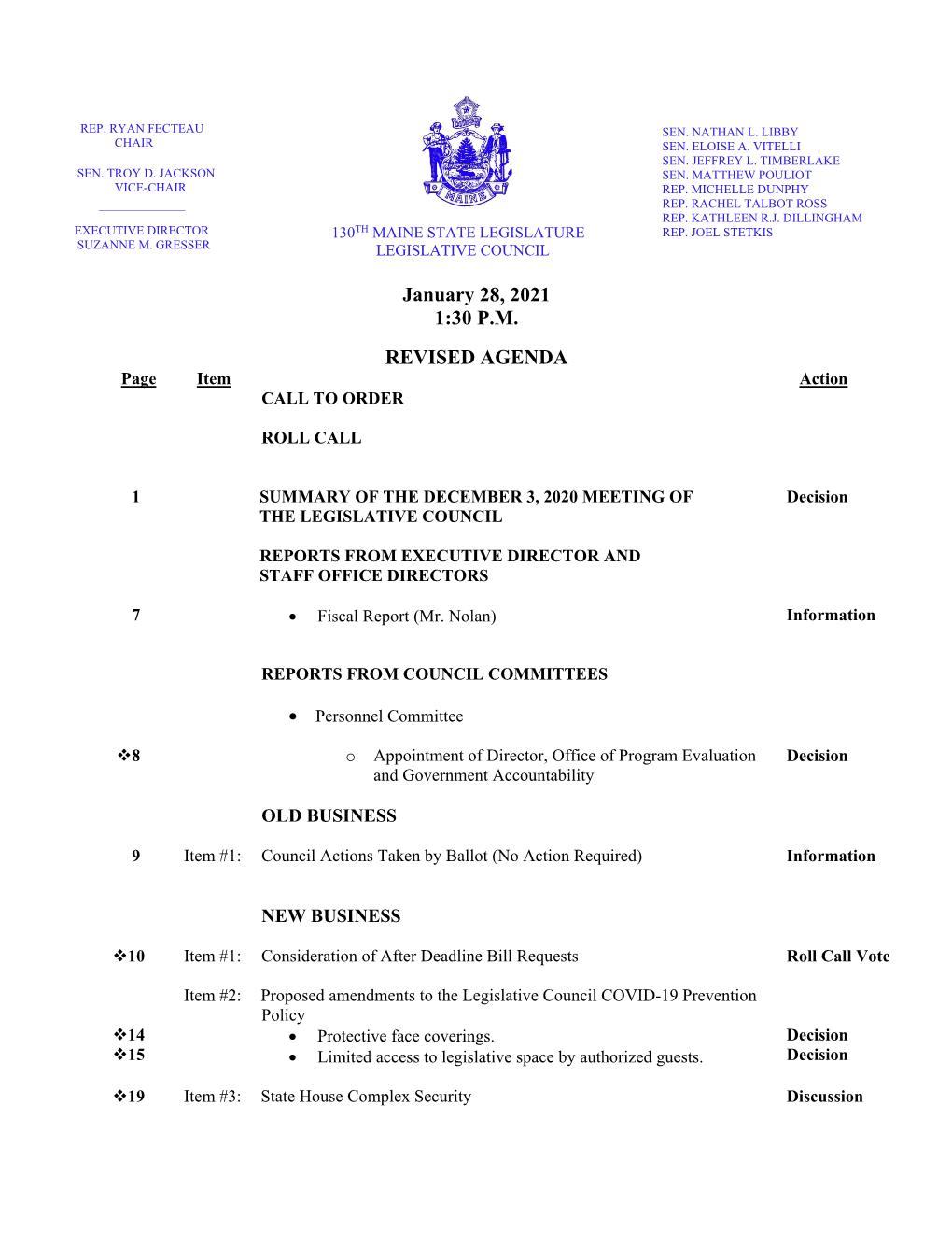 January 28, 2021 1:30 P.M. REVISED AGENDA