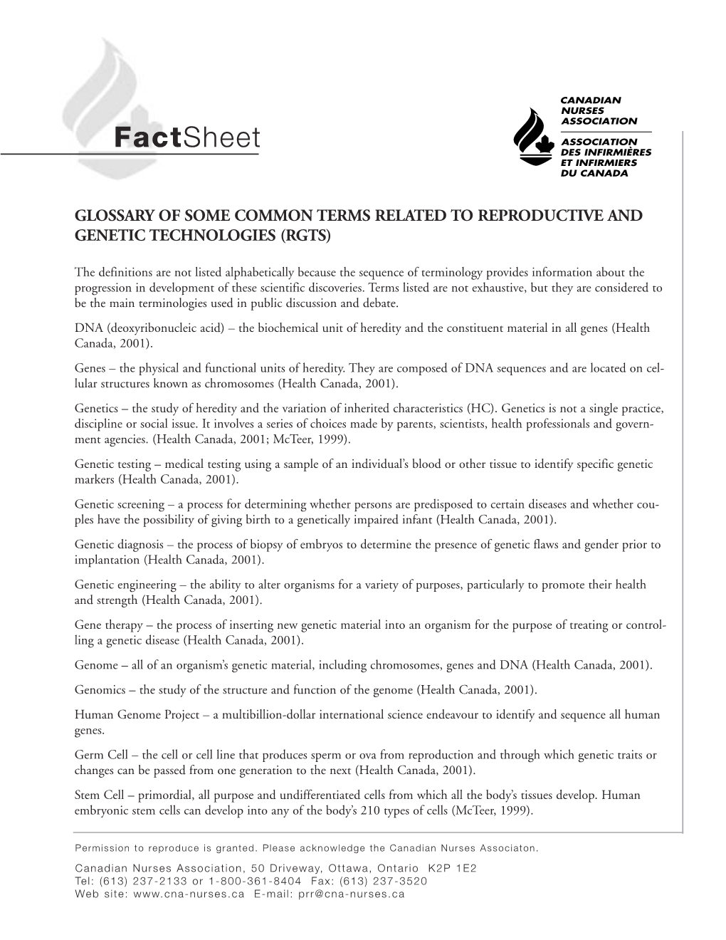 Glossary of Some Common Terms Related to Reproductive and Genetic Technologies (Rgts)