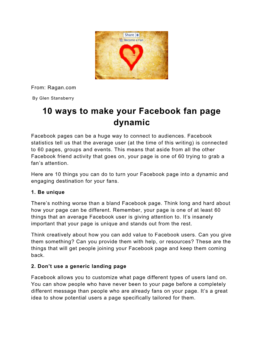 10 Ways to Make Your Facebook Fan Page Dynamic