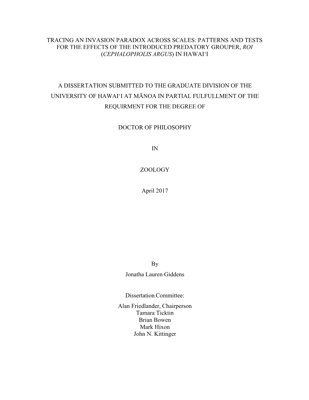 Patterns and Tests for the Effects of the Introduced Predatory Grouper, Roi (Cephalopholis Argus) in Hawai‘I