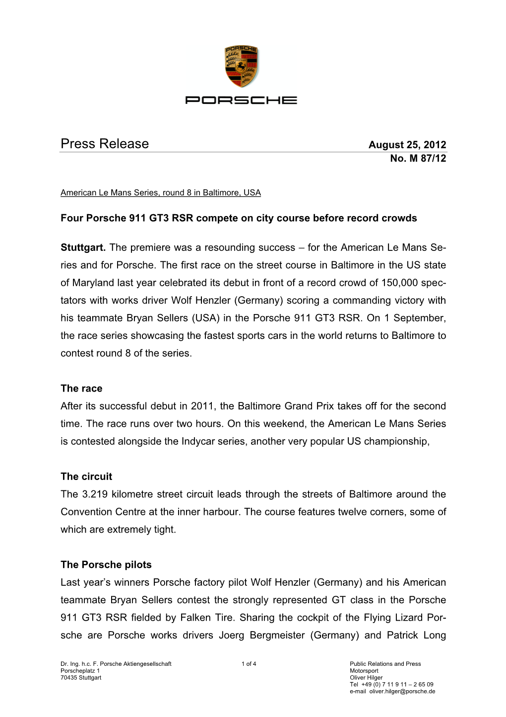 Press Release August 25, 2012 No