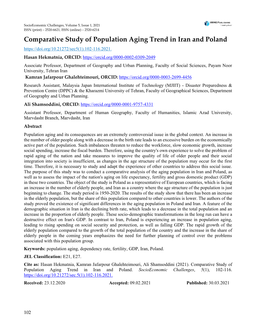 Comparative Study of Population Aging Trend in Iran and Poland