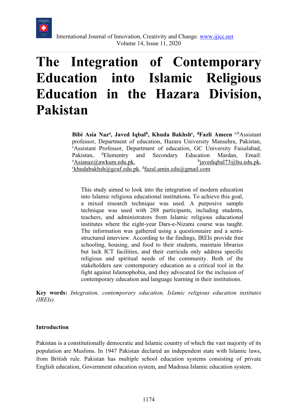 The Integration of Contemporary Education Into Islamic Religious Education in the Hazara Division