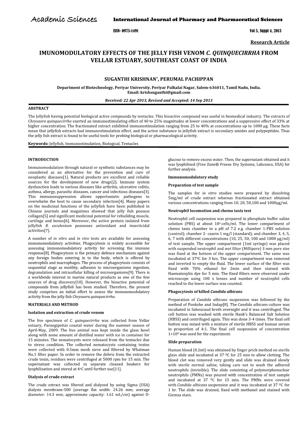 Imunomodulatory Effects of the Jelly Fish Venom C