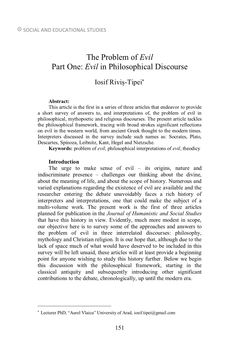 Evil in Philosophical Discourse