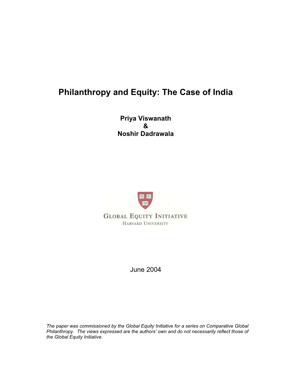 Philanthropy and Equity: the Case of India