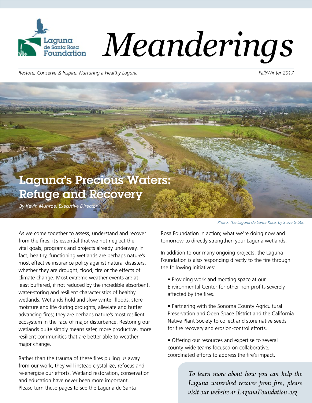 Meanderings Restore, Conserve & Inspire: Nurturing a Healthy Laguna Fall/Winter 2017