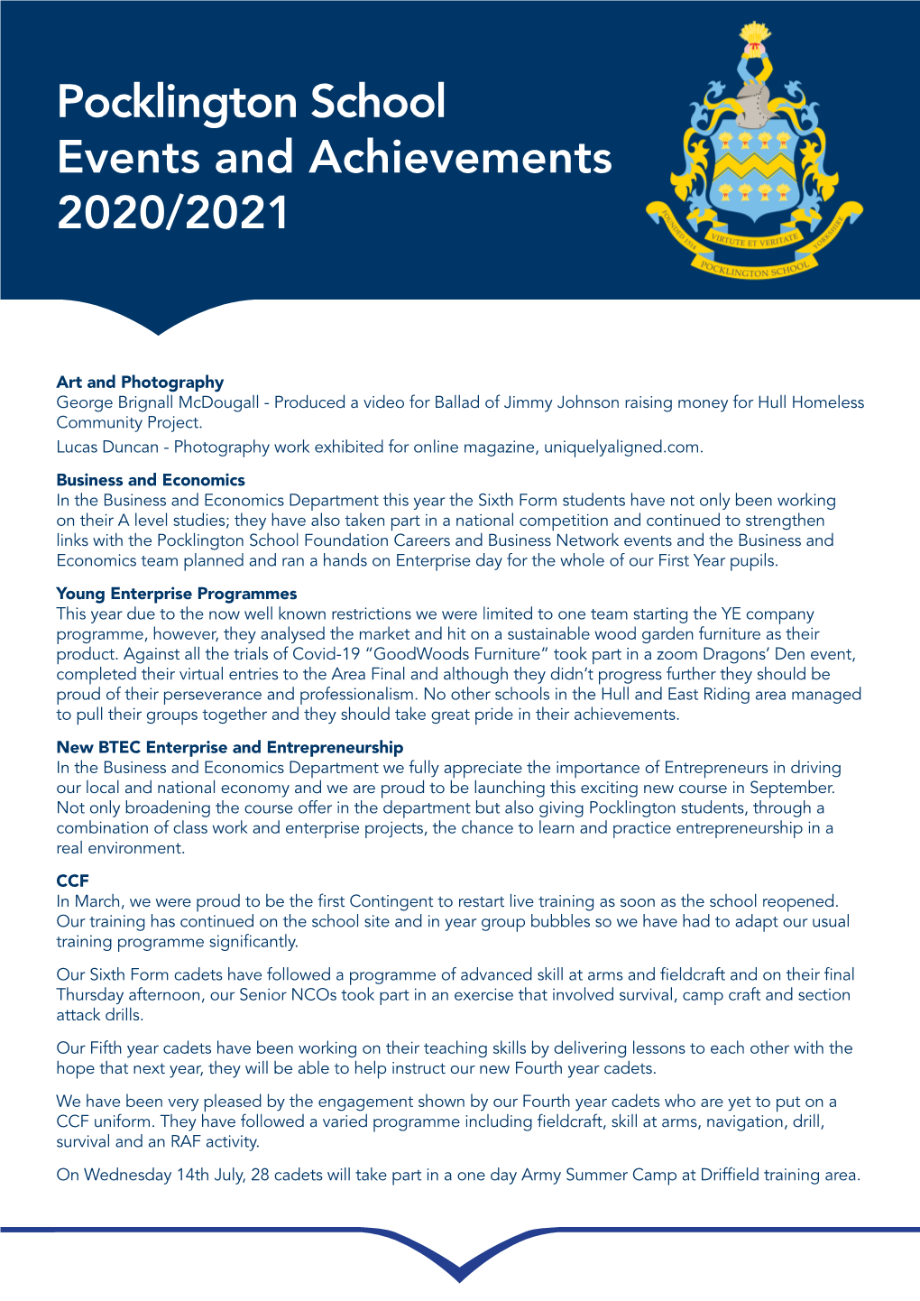 Pocklington School Events and Achievements 2020/2021
