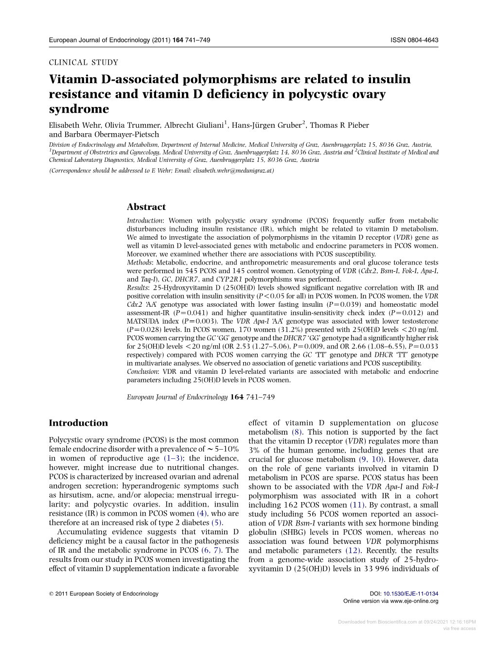 Vitamin D-Associated Polymorphisms Are Related to Insulin Resistance And