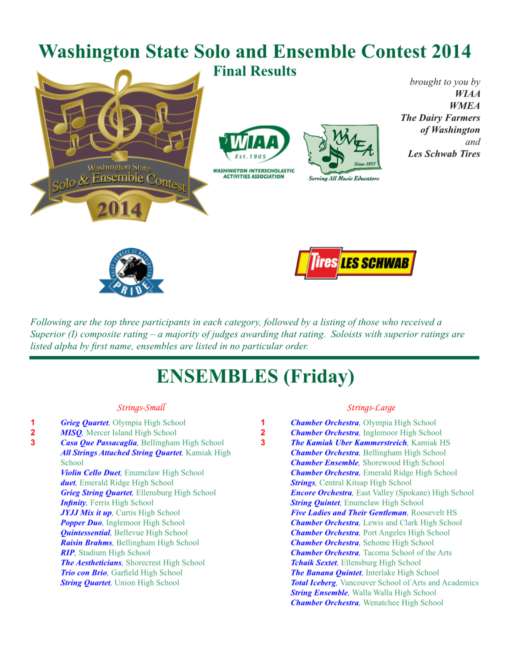 Washington State Solo and Ensemble Contest 2014 ENSEMBLES
