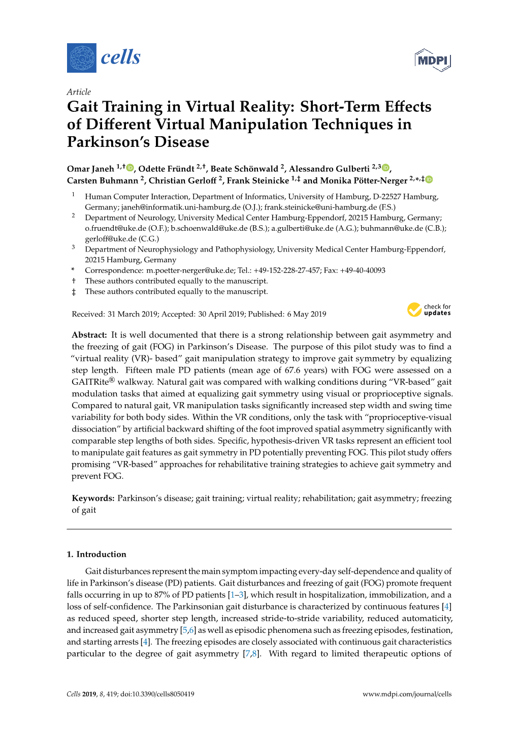 Gait Training in Virtual Reality: Short-Term Effects of Different