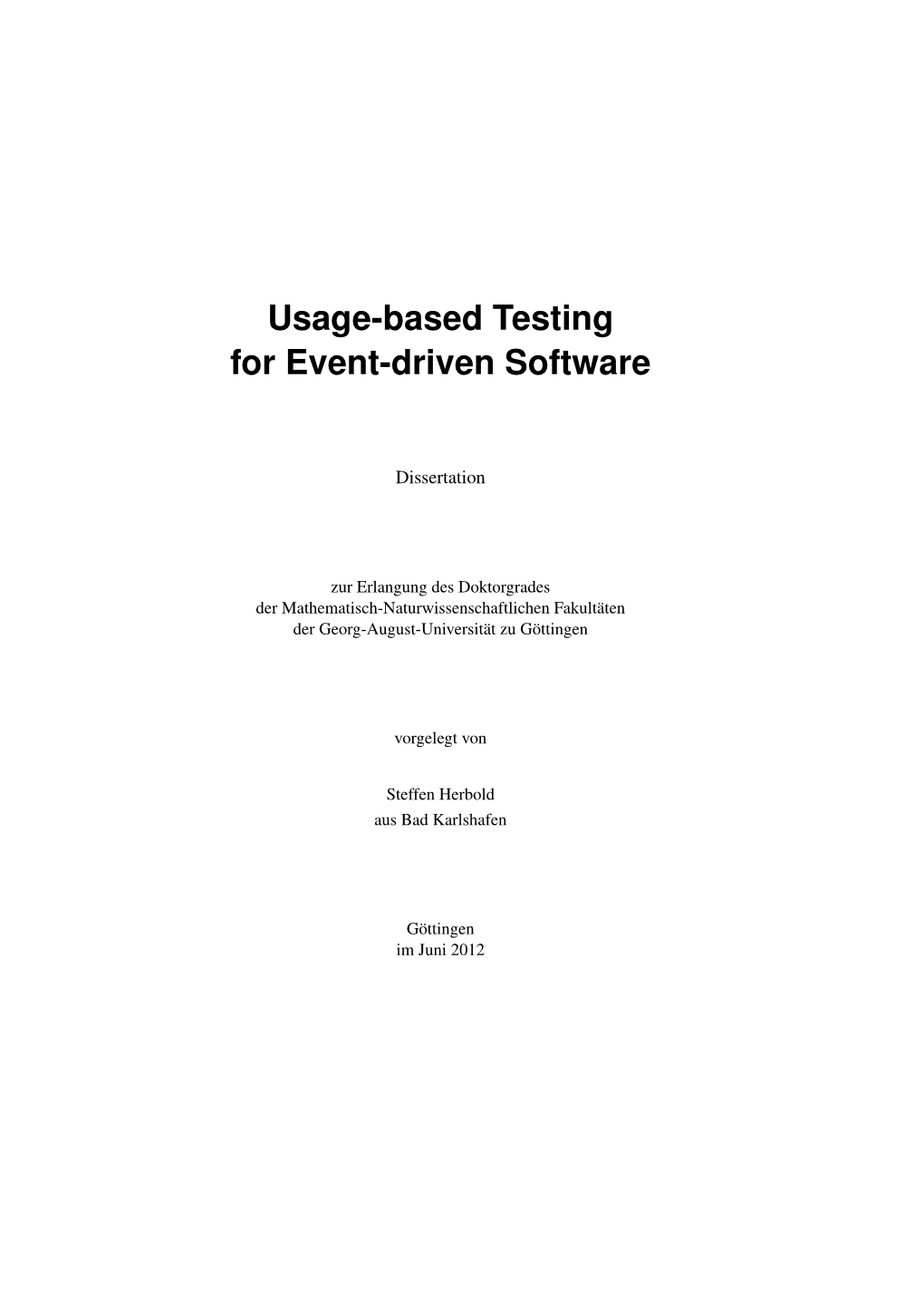 Usage-Based Testing for Event-Driven Software Systems