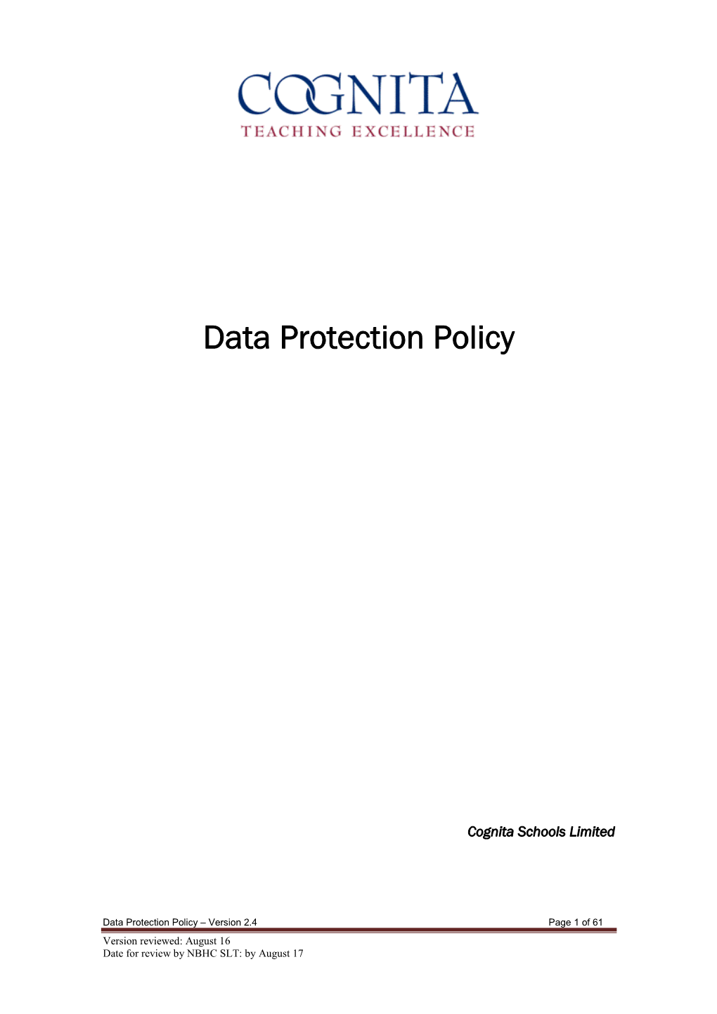 Draft Data Protection Policy Cognita Schools