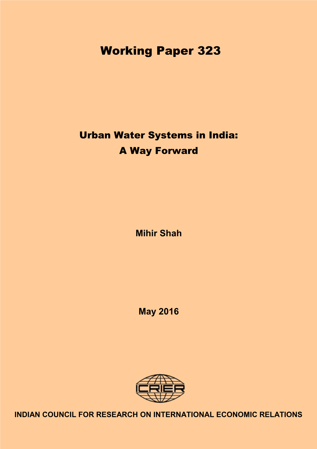 Urban Water Systems in India: a Way Forward