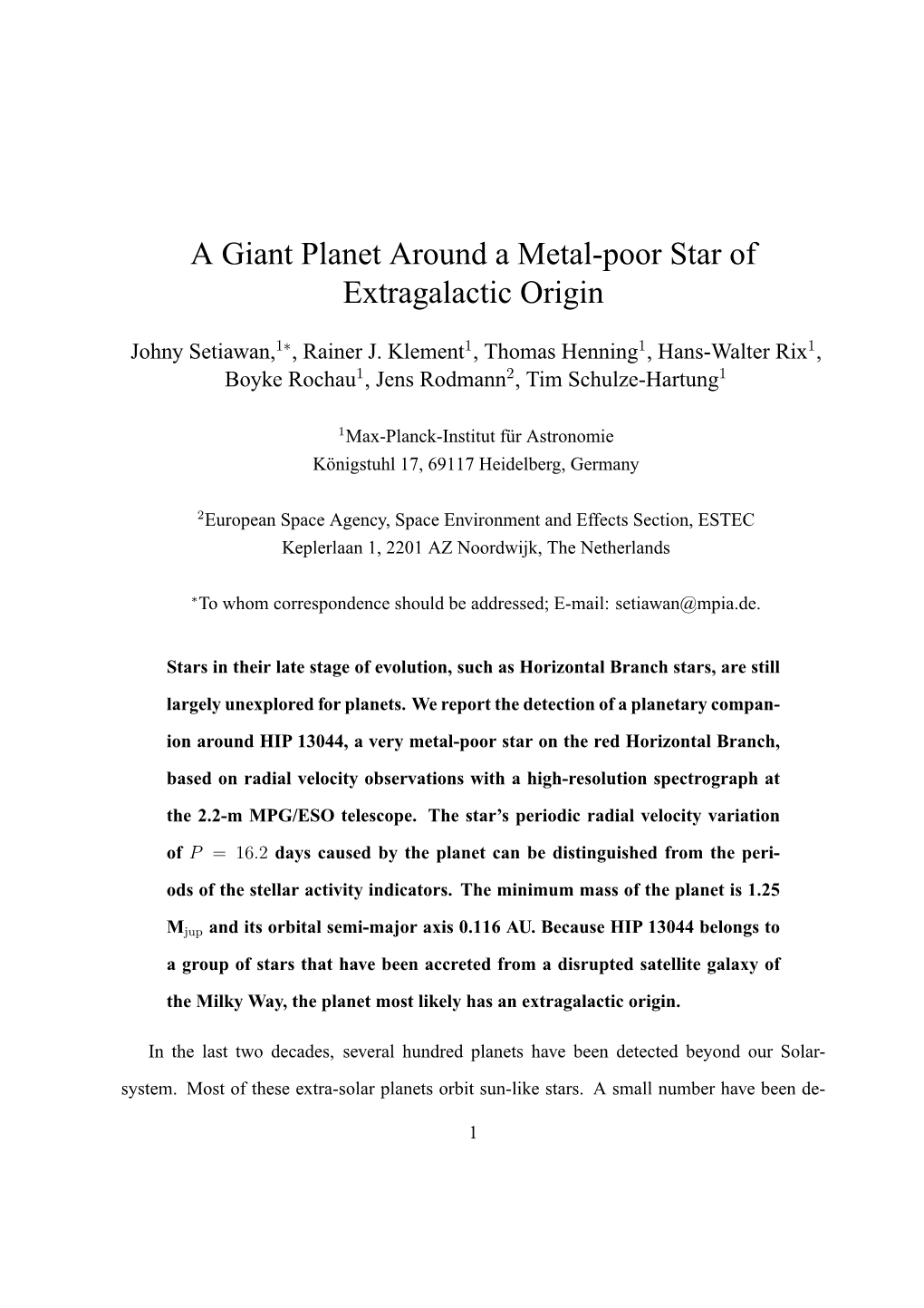 A Giant Planet Around a Metal-Poor Star of Extragalactic Origin