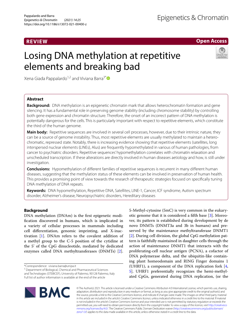 Losing DNA Methylation at Repetitive Elements and Breaking Bad Xena Giada Pappalardo1,2 and Viviana Barra3*