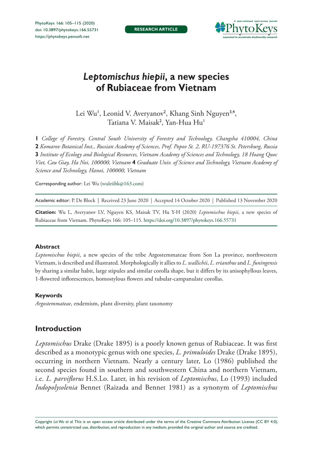 a New Species of Rubiaceae from Vietnam