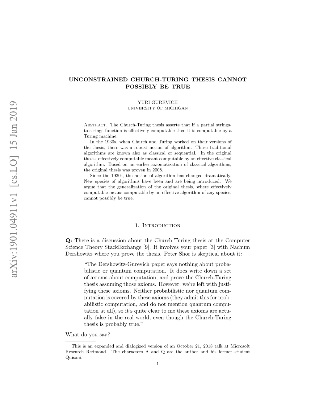 Arxiv:1901.04911V1 [Cs.LO] 15 Jan 2019 Eerhrdod H Hrcesaadqaeteato N Hi and Author the Are Q and a Characters the Quisani