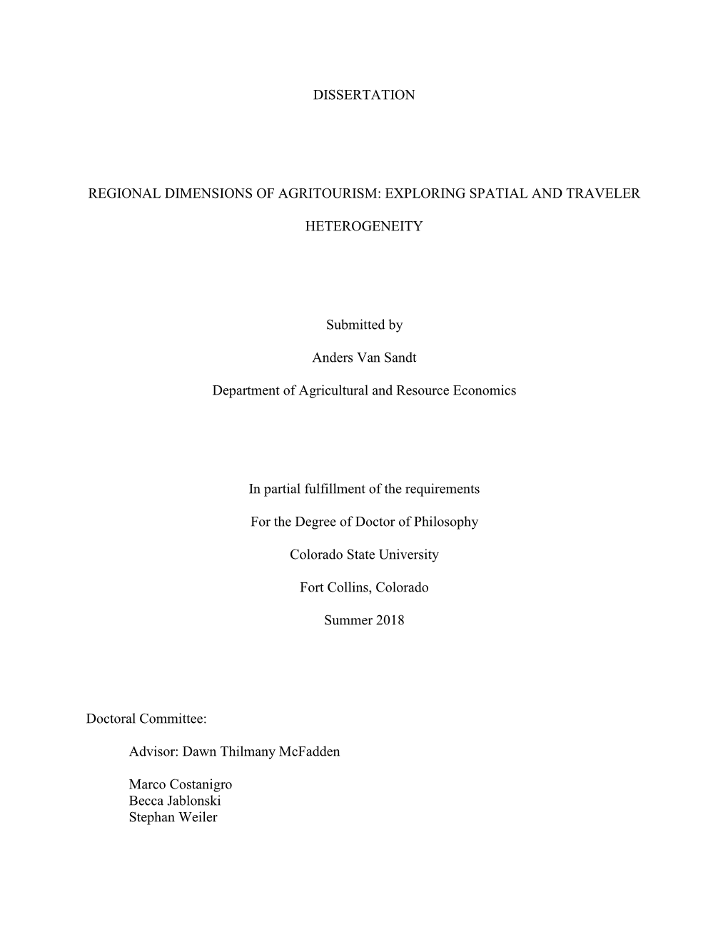 Dissertation Regional Dimensions of Agritourism