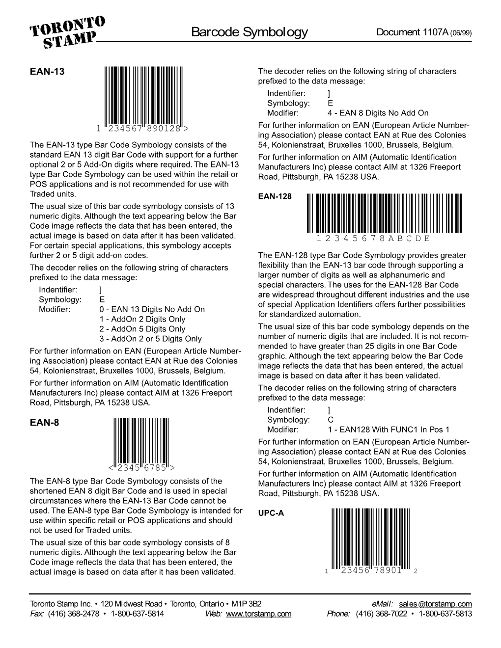 Barcode Symbology Document 1107A (06/99) STAMP