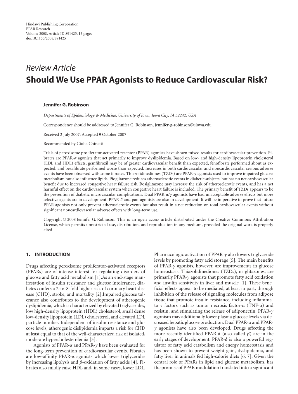 Should We Use PPAR Agonists to Reduce Cardiovascular Risk?