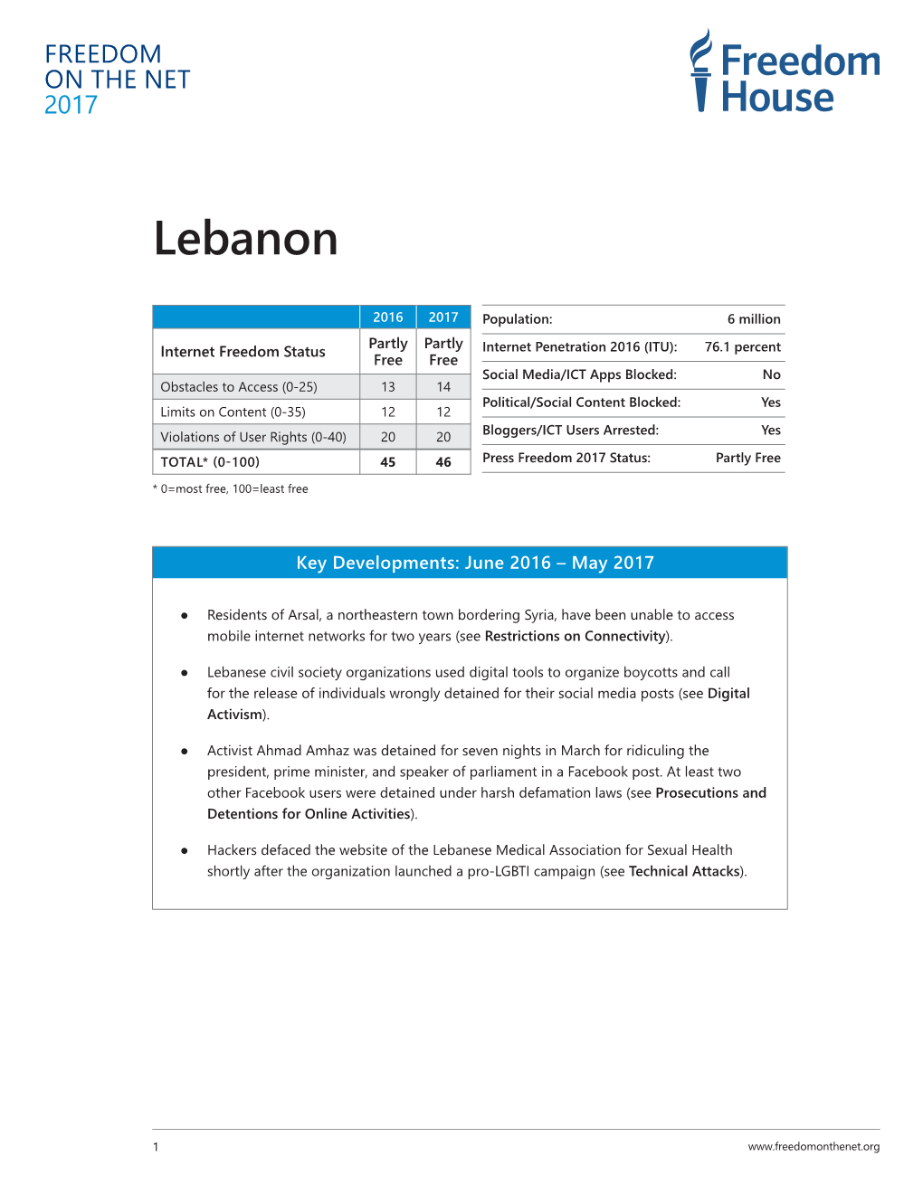 Lebanon: Freedom on the Net 2017