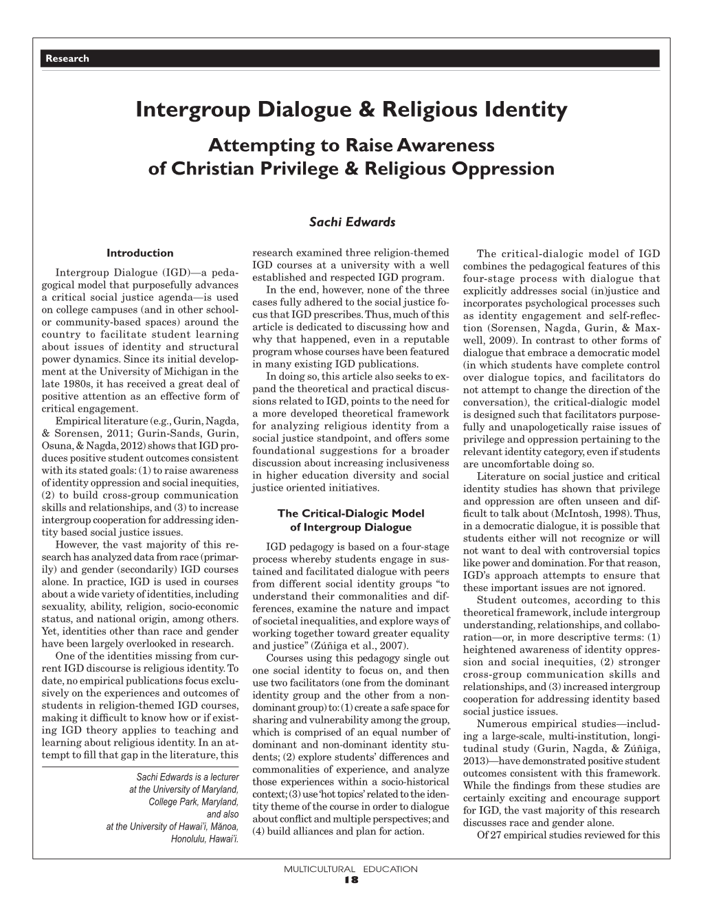 Intergroup Dialogue & Religious Identity