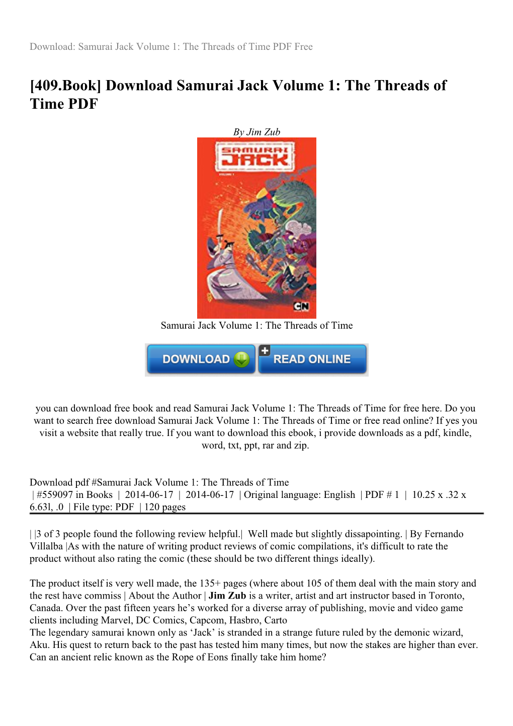 Download Samurai Jack Volume 1: the Threads of Time PDF
