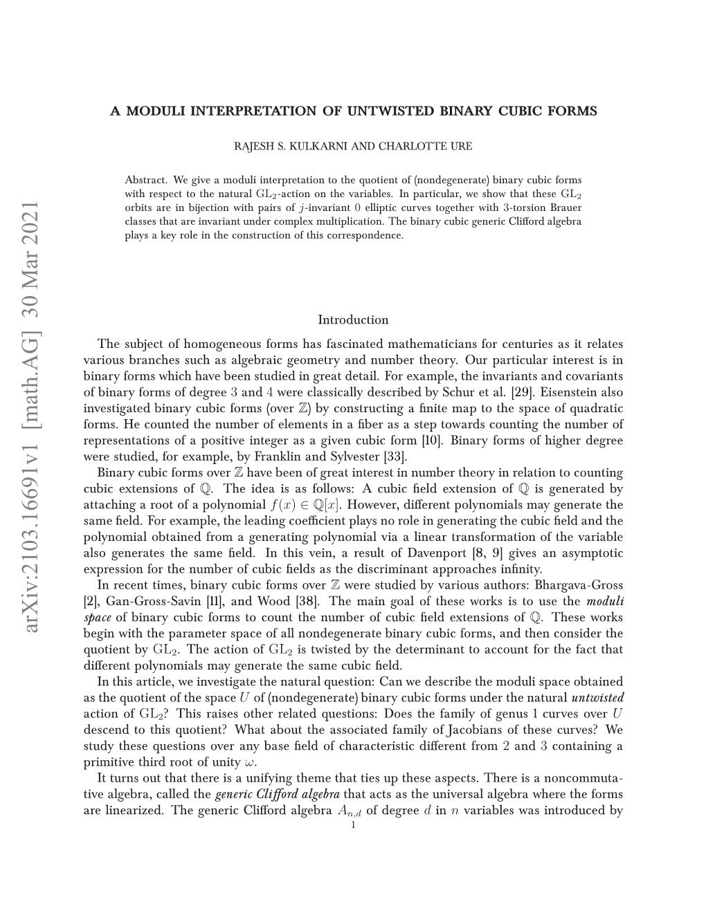 Arxiv:2103.16691V1 [Math.AG] 30 Mar 2021 Lognrtstesm Ed Nti En Euto Davenp of Result a Vein, This in ﬁeld