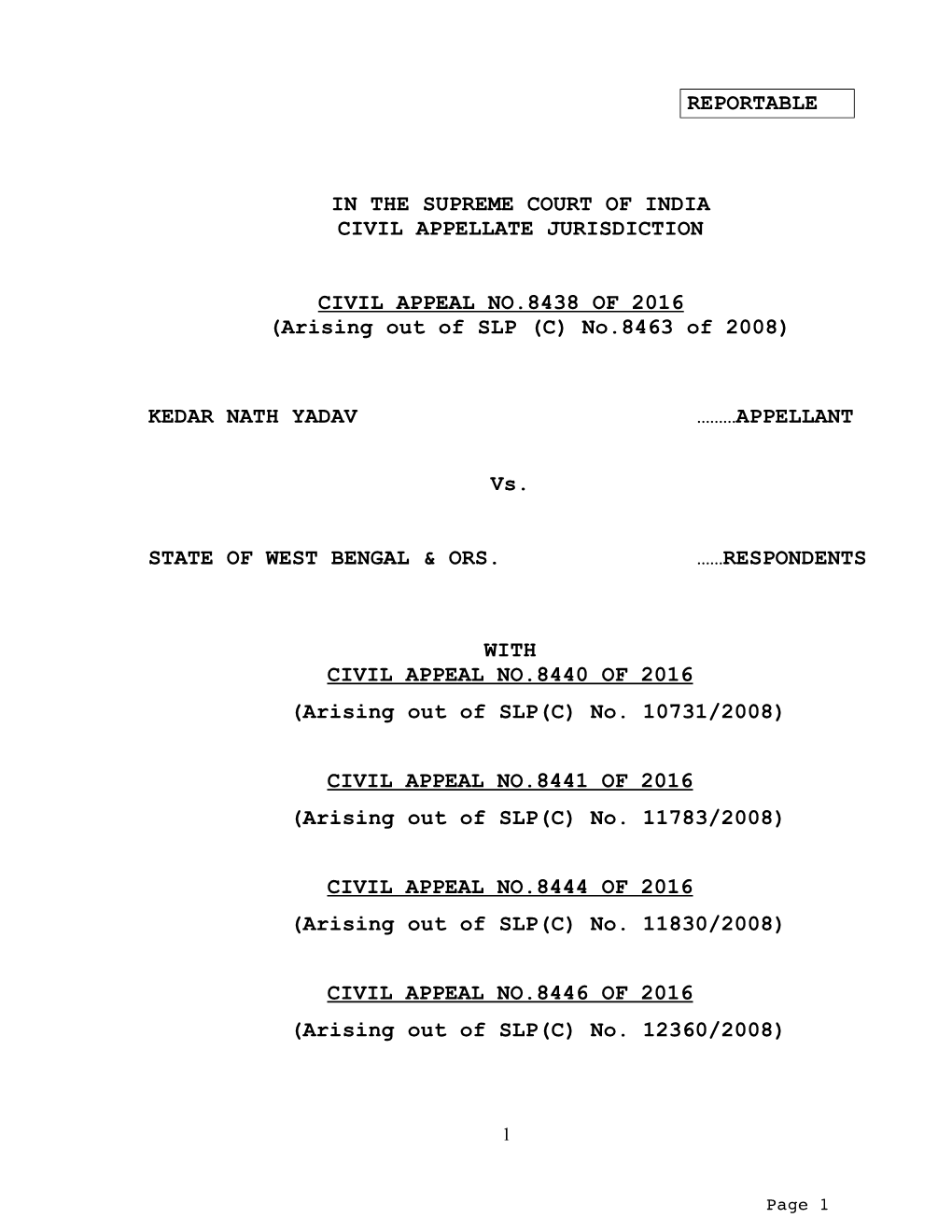 Reportable in the Supreme Court of India Civil