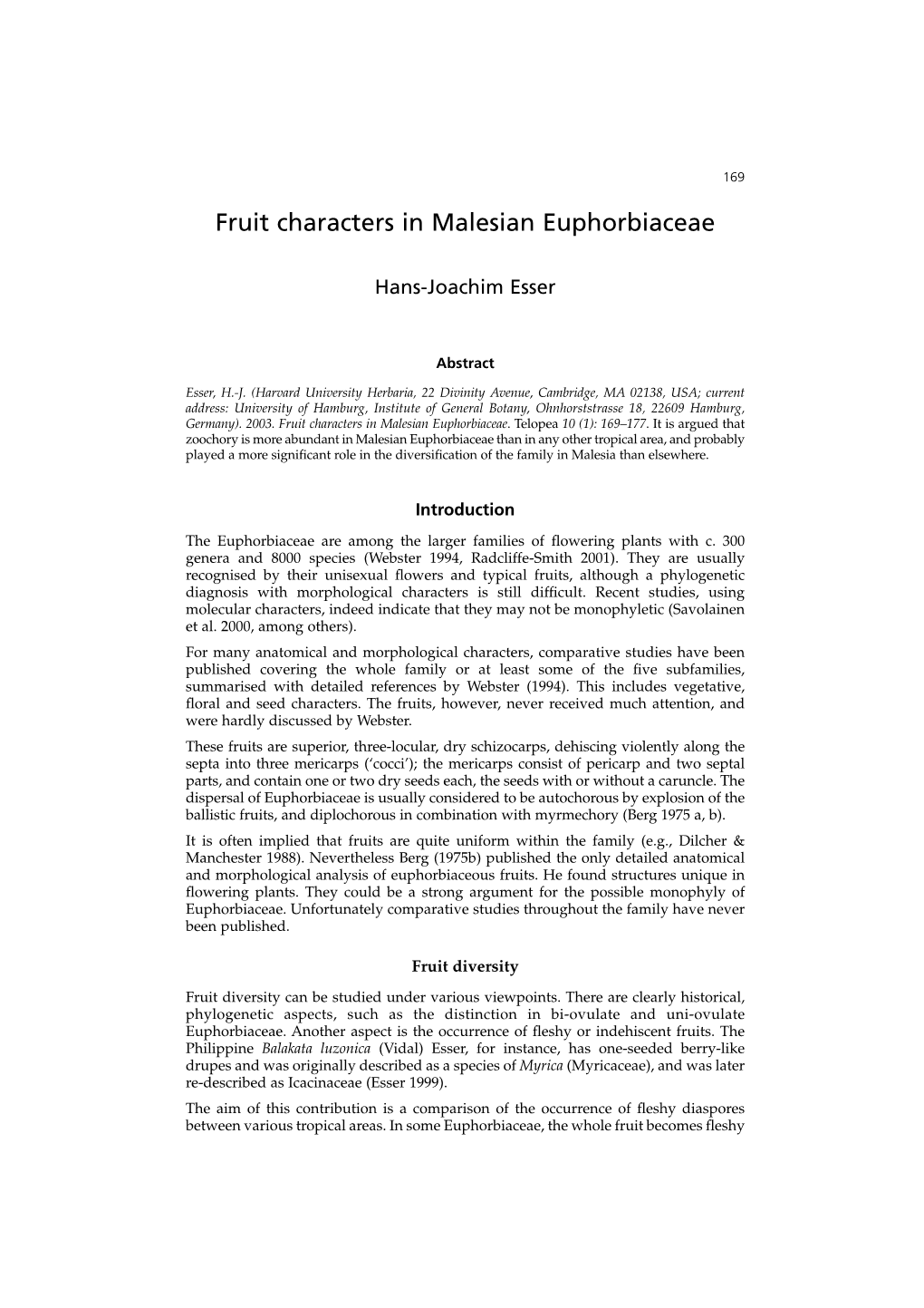 Fruit Characters in Malesian Euphorbiaceae