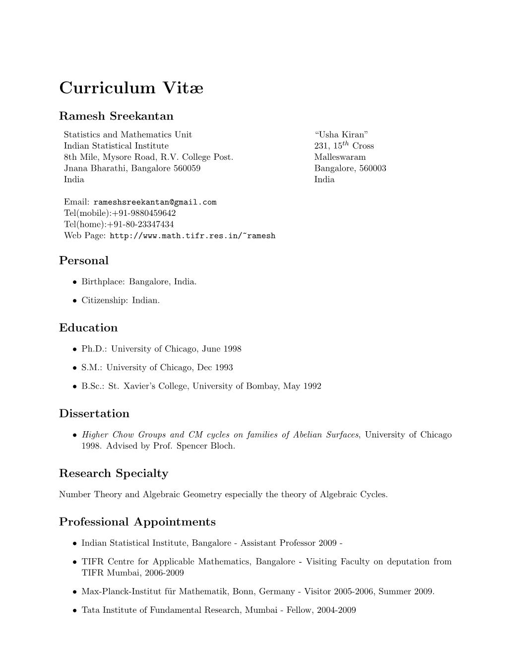 Curriculum Vitæ