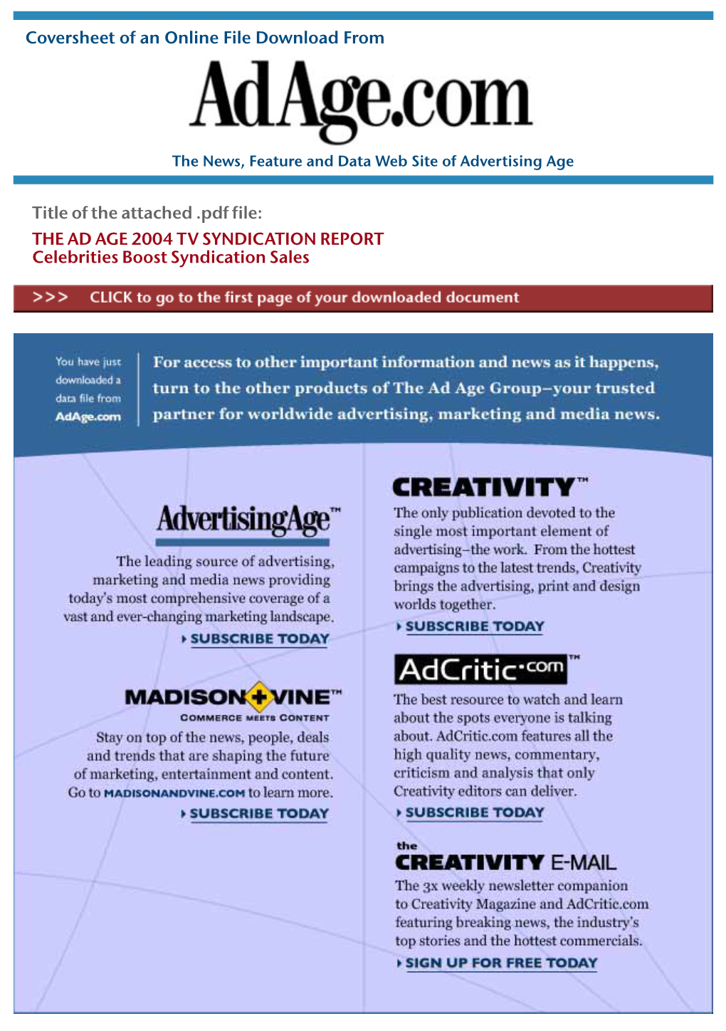 2004 Ad Age TV Syndication Report