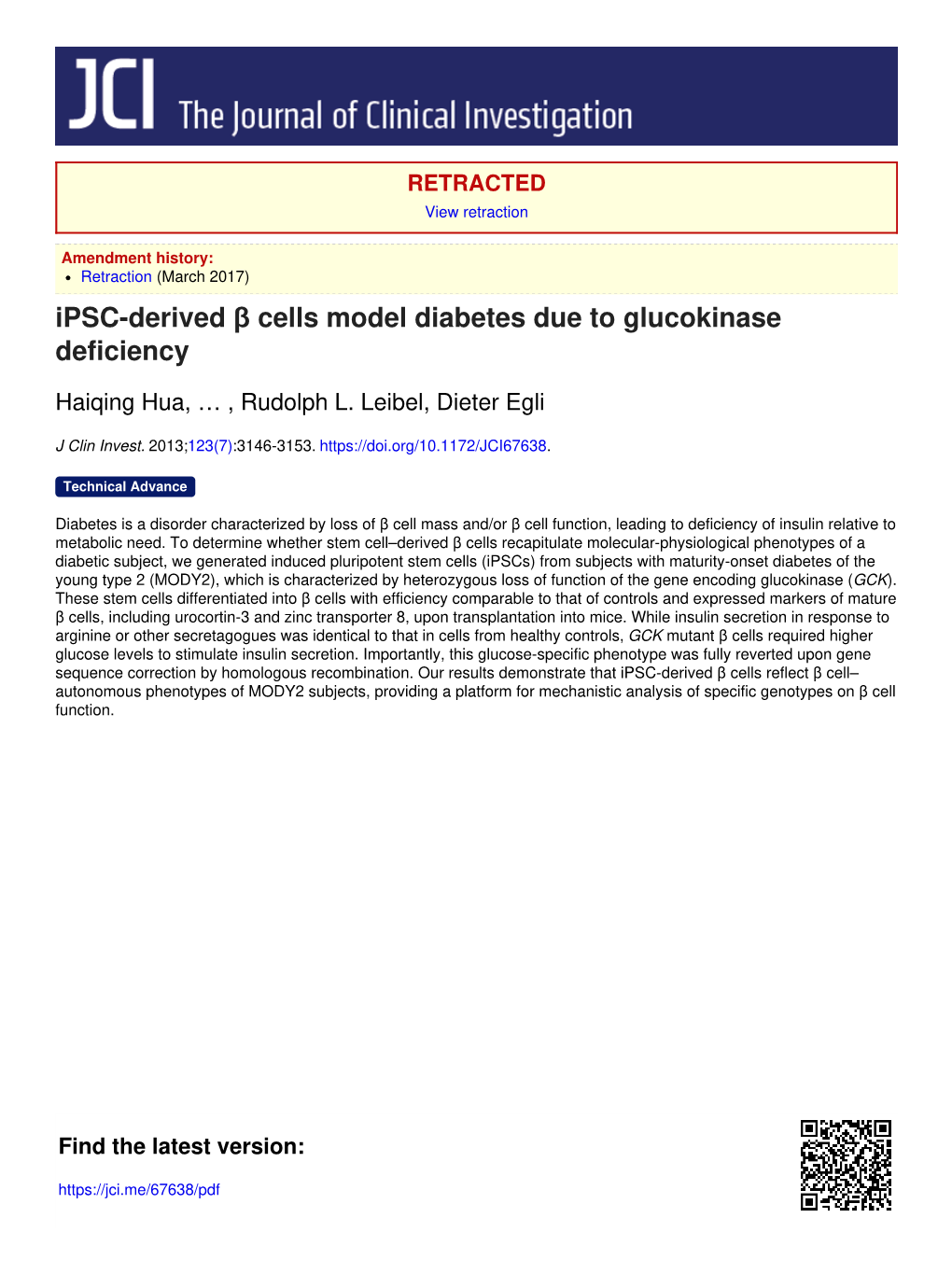 Ipsc-Derived Β Cells Model Diabetes Due to Glucokinase Deficiency