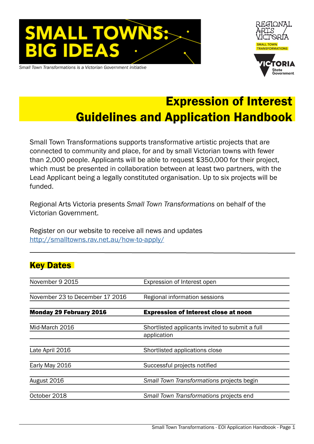 Expression of Interest Guidelines and Application Handbook