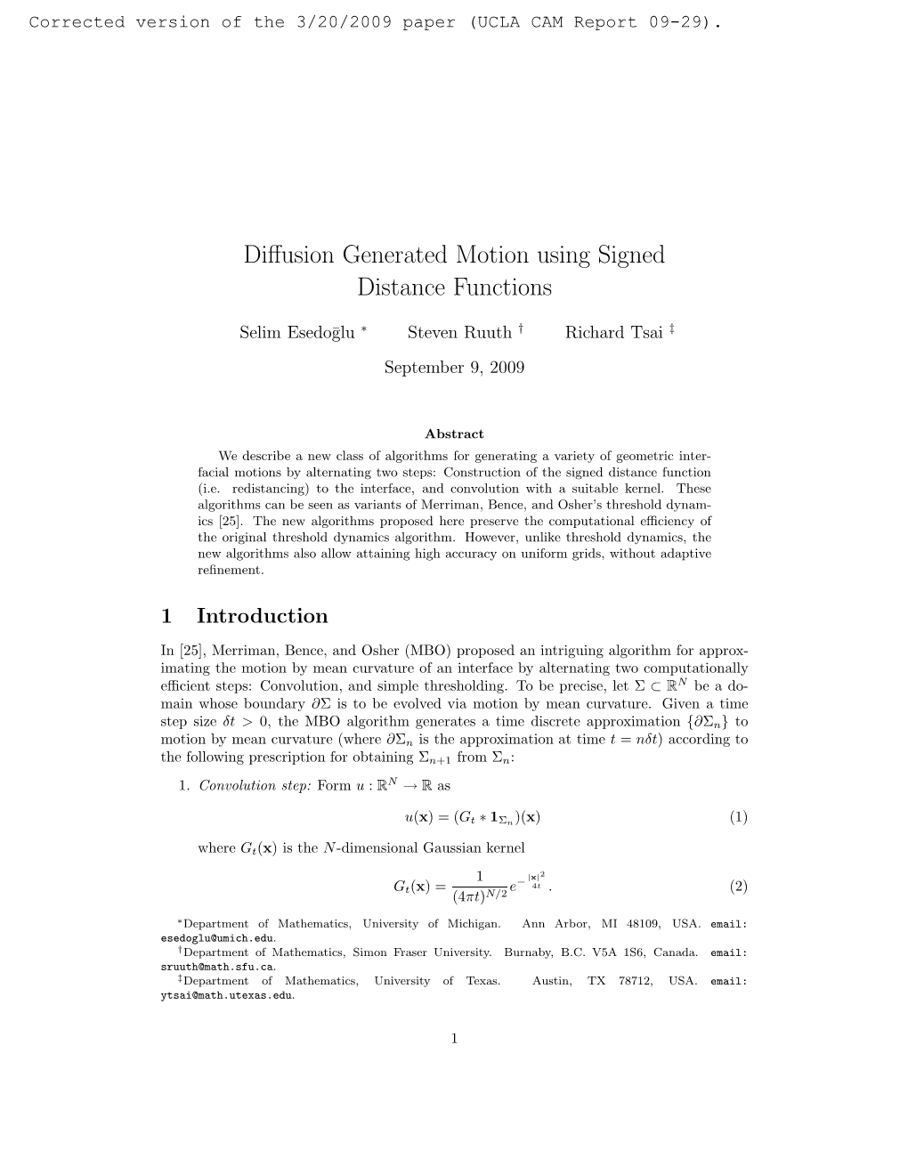 Diffusion Generated Motion Using Signed Distance Functions